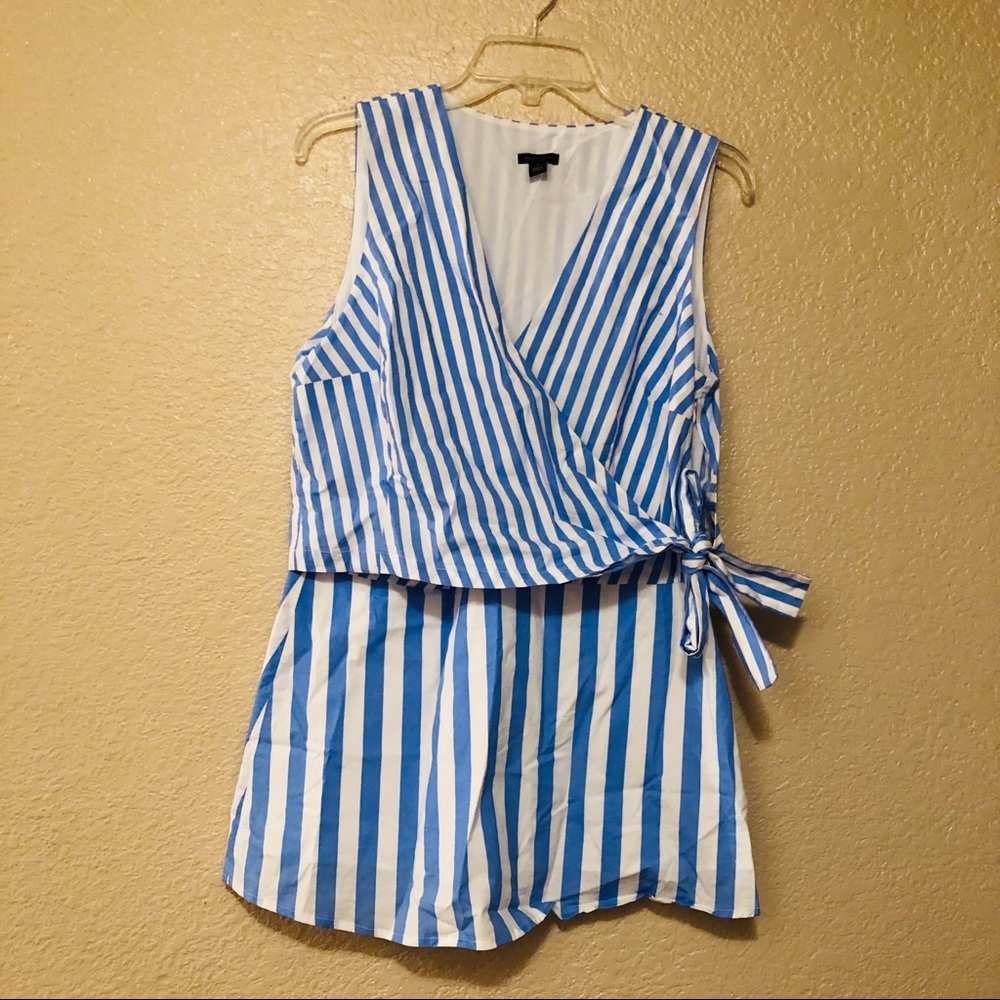 Ann Taylor Blue/White Stripped Wrap Blouse
